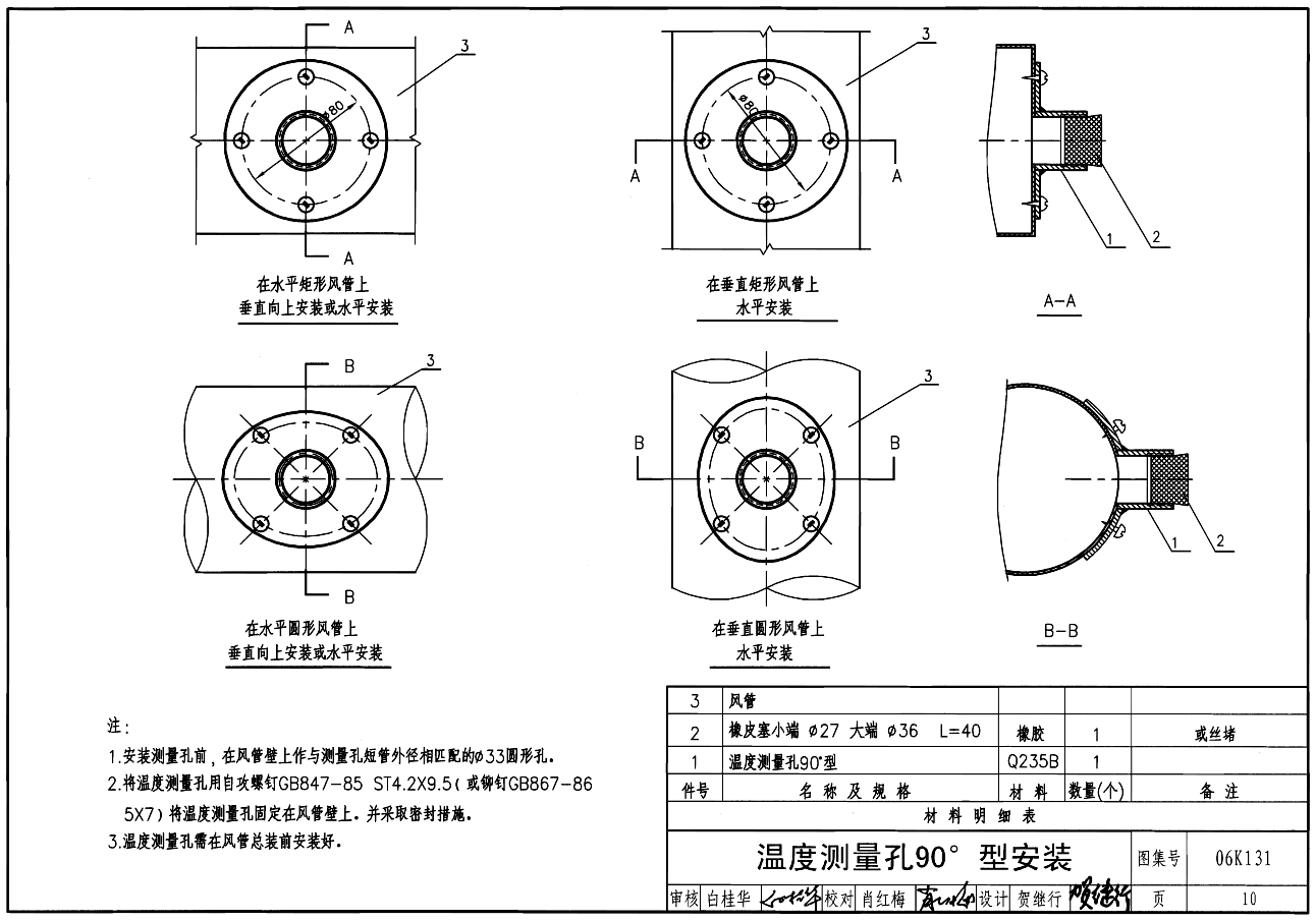 06K131:风管测量孔和检查门-+国家建筑标准设